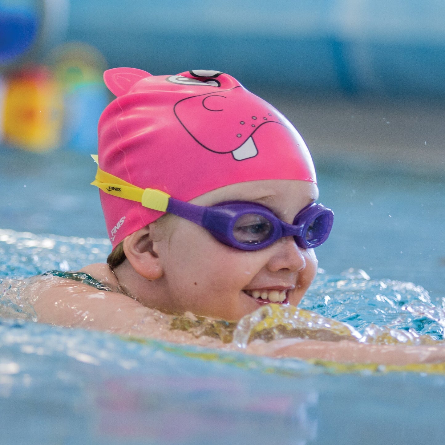 Finis Animal Heads Silicone Cap lasten uimalakki, Hippo Pink