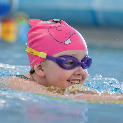 Finis Animal Heads Silicone Cap lasten uimalakki, Hippo Pink