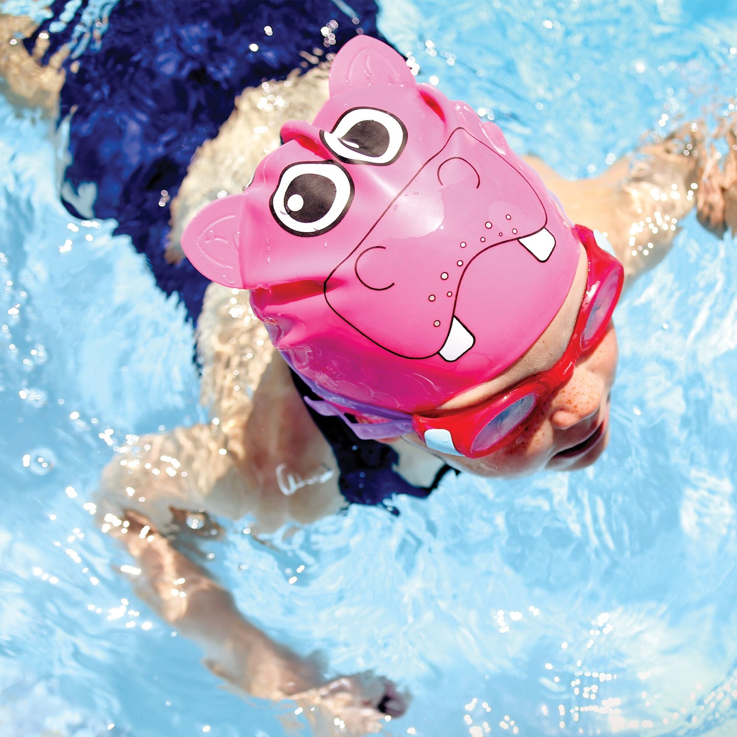 Finis Animal Heads Silicone Cap lasten uimalakki, Hippo Pink